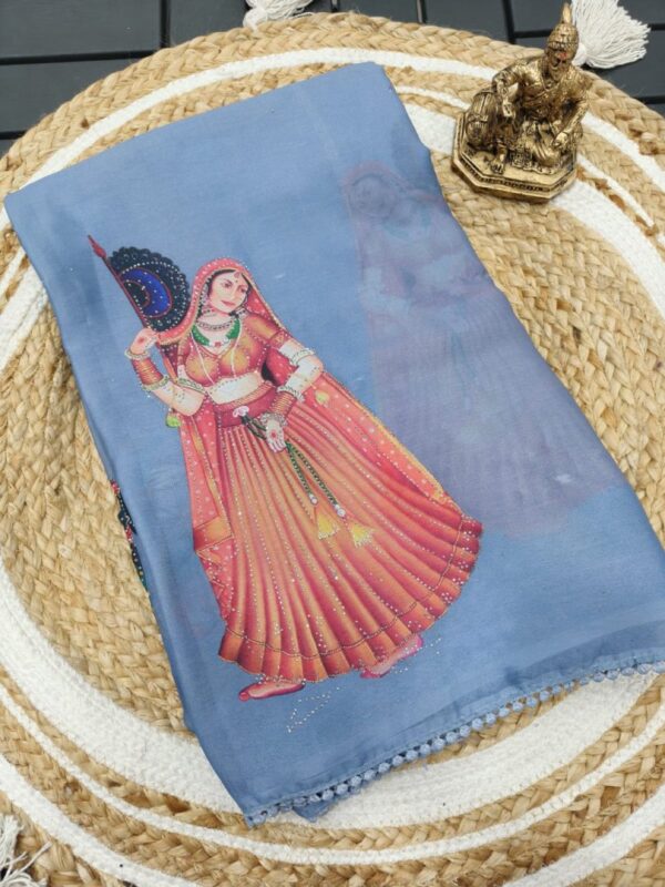 Marshmallow Blooming Georgette Saree with Multi-Colored Digital Print & Swarovski Work - Image 5