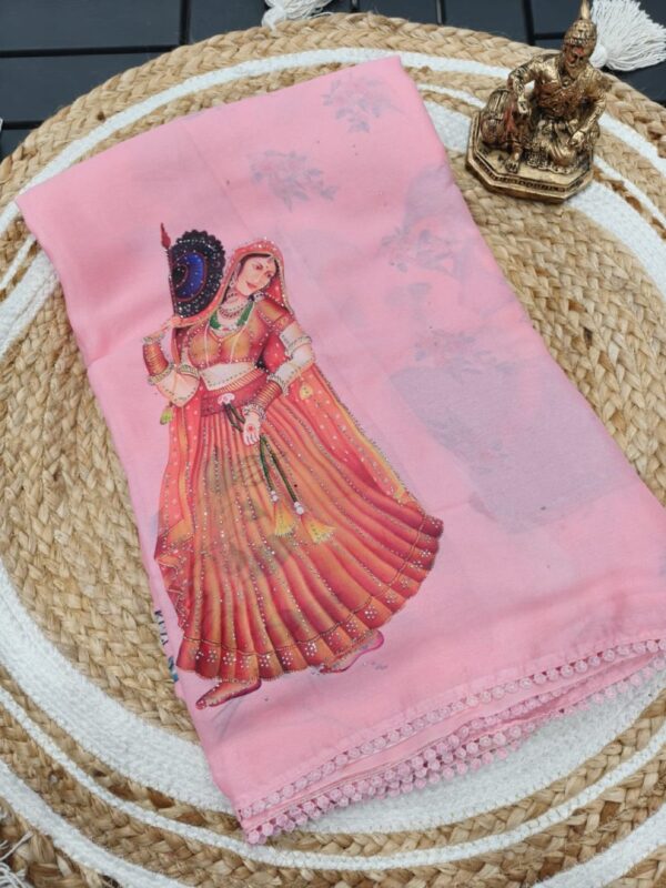 Marshmallow Blooming Georgette Saree with Multi-Colored Digital Print & Swarovski Work - Image 6