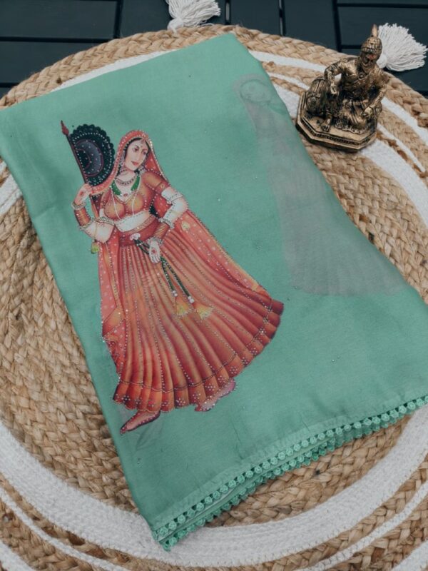Marshmallow Blooming Georgette Saree with Multi-Colored Digital Print & Swarovski Work - Image 7