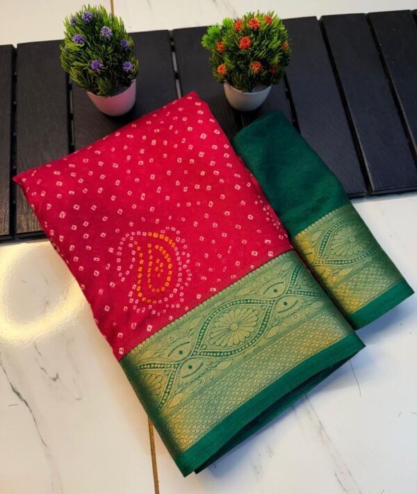 Bandhej Soft Marshmallow Blooming Saree with Kalamkari Print & Jacquard Border - Image 3