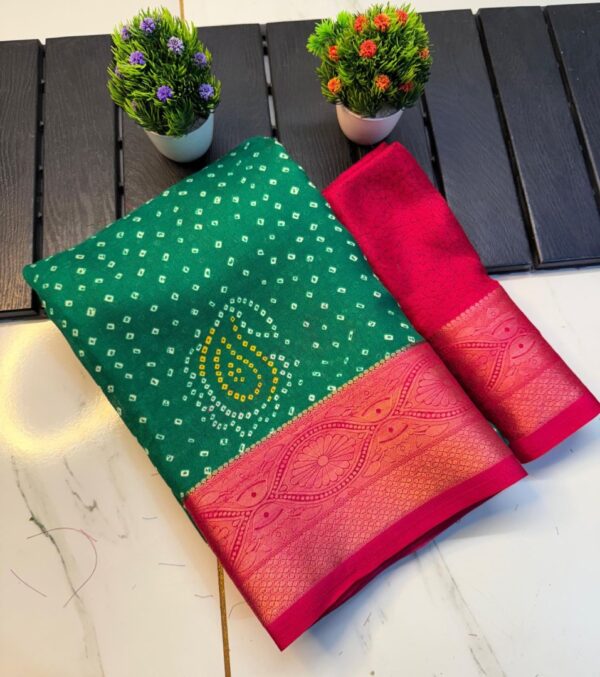 Bandhej Soft Marshmallow Blooming Saree with Kalamkari Print & Jacquard Border - Image 6